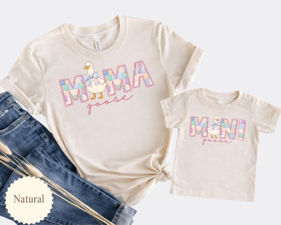 Mama and Mini Shirts, Silly Goose Patchwork Shirt, Matching Mom and Baby Outfit, Spring Mama Goose Shirt