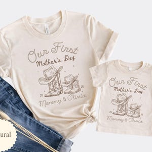 Personalized First Mother’s Day Shirt, Mommy and Me Western Matching Shirts, Custom Name Cowgirl Boots Mom and Baby Outfit 2026