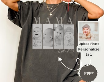 Custom Photo Mama Shirt,  Gift for New Mother Shirt, Personalized Comfort Colors Shirt for Mom, Christmas Gift for Mom,  Mother’s Day Gift