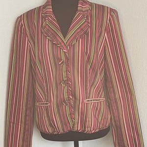 Vintage 80s Maggie London Blazer — Bold Stripe Power Jacket w/ Shoulder Pads, Double-Breasted Statement Piece size 12 (2550)