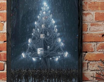 Futuristic Dystopian Tree Scene : Dark Christmas Wall Art | Cyberpunk Fantasy Poster