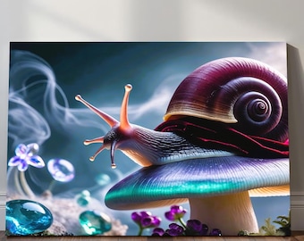 Cottagecore snigel svampkonst - nyckfull skogsscen