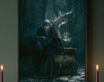 Gothic Santa Reindeer Canvas | Dark Fantasy Christmas Wall Art