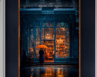 Rainy Night Bookshop | Cozy Gothic Bookstore Wall Art