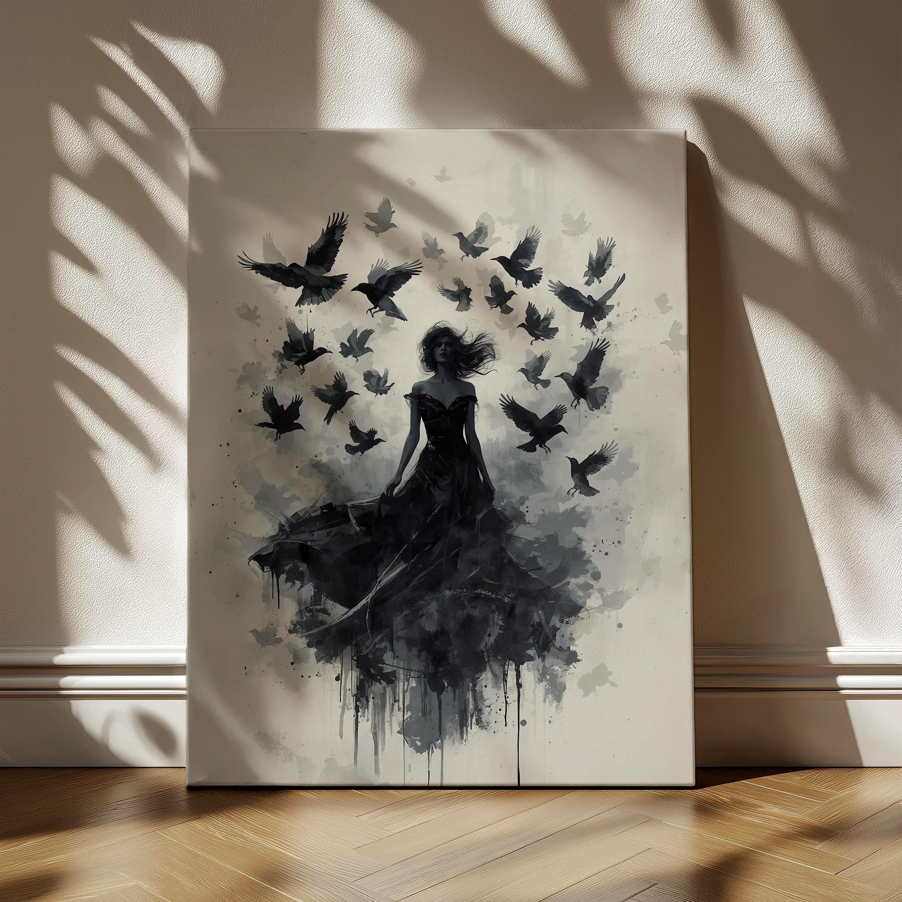 Gothic Raven Queen Wall Art Print | Silhouette Woman With Ravens - Etsy