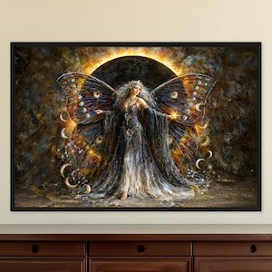 Arte de parede Deusa Celestial | Tela com Asas de Borboleta de Fada, Decoração Fantasia Eclipse, Impressão Divina Feminina
