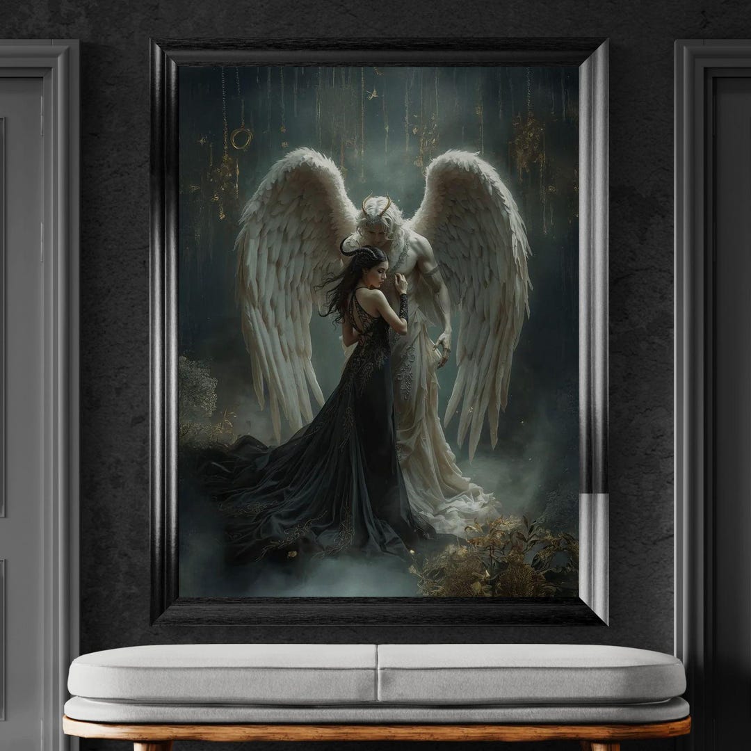 Dark Fantasy Romance Art | Gothic Lovers Angel and Demon - Etsy