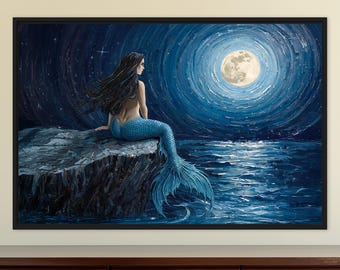 Midnight Ocean Mermaid Wall Art | Moonlit Fantasy