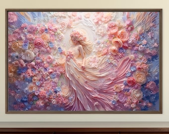 Lienzo Diosa Floral / Arte de Pared Romántico con Rosas