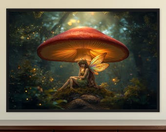 Arte de hadas con setas del bosque / Escena de fantasía cottagecore