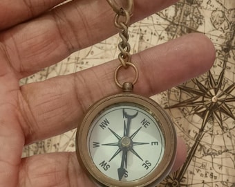Brass Pocket Compass with Chain | Handmade Navigation Compass | Nautical Gift