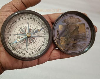 Brújula de bolsillo vintage del Titanic / Brújula náutica de latón / Objeto de colección de historia marítima / Regalo para marineros y coleccionistas