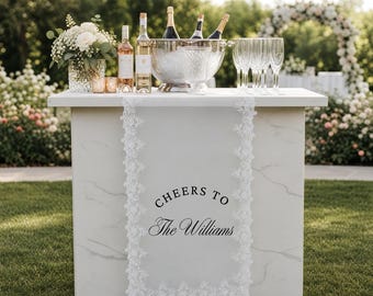 Romantic Lace Sheer Wedding Bar Sign, Custom Family Name Bar Sign, Minimalist Wedding Cocktail Menu, Anniversary Party Decor