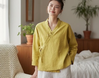 Cotton Linen Top Women - Vintage Retro Blouse - Loose Fit Summer Shirt - Boho Tunic Top - Casual Outfit
