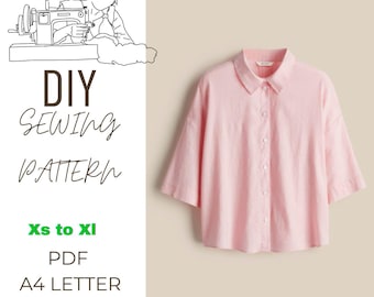 PDF Sewing Pattern – Women’s Oversized Summer Shirt – Button-Down Crop Top Sewing Pattern – DIY Collared Blouse