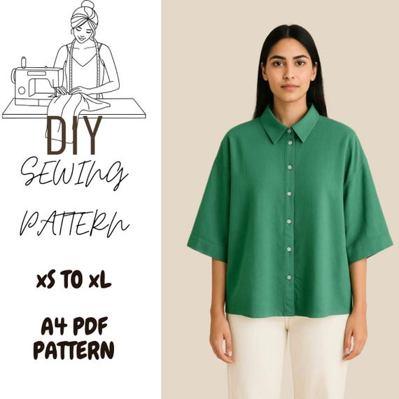DIY Sewing Pattern – Oversized Button-Up Shirt A4 PDF Download
