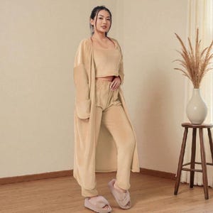Ensemble 3 Pièces Femme En Maille - Cardigan, Top Col Roulé, Pantalon Large | Pour Automne/hiver, Maison, Sortie - 7