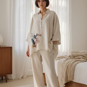 Boho Batwing Cotton Linen Top | Loose Oversized Tunic Blouse | Summer Casual Shirt for Women Color 3