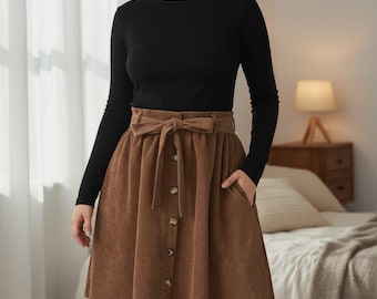 High Waist Skirt for Women - A-Line Umbrella Skirt -  Vintage Retro Casual Polyester Skirt