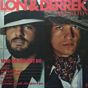 May include: Album cover featuring two men, one with a fedora and the other with a tweed cap. The title "LON & DERREK" is in red, with the text "WHO DO YOU OUT DO" below. Additional song titles are listed.