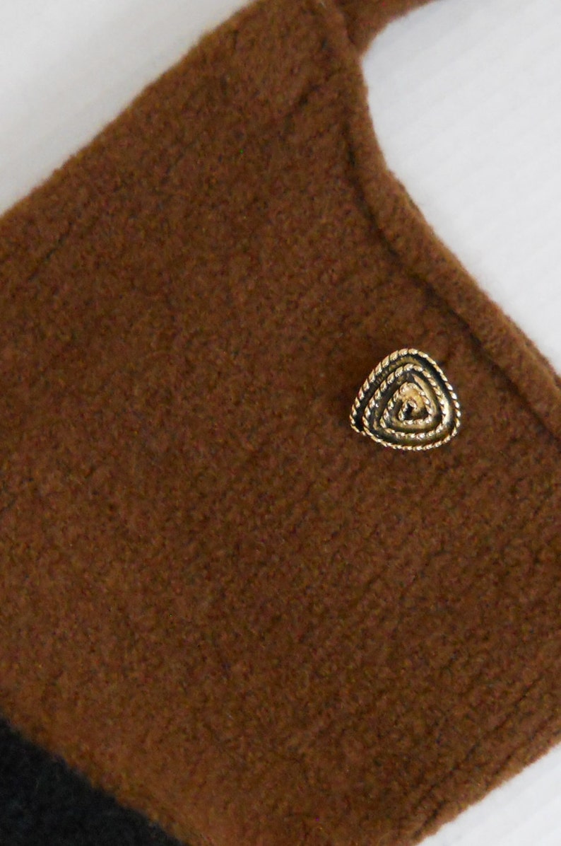 Brown / Black Hand Knit & Felted Shoulder Bag With Button Closure Yarn Origin: Peru image 2