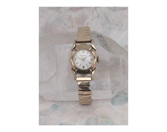 Girls BENRUS 10k Rolled Gold Plate Wrist Watch With Stretch Band