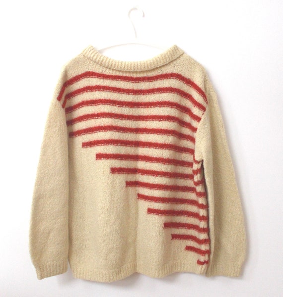 1960's Ivory & Red Women's Knit Sweater - image 2