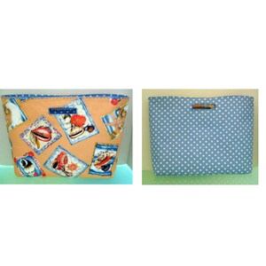 Large REVERSIBLE Tote Sea Shells & White Polka Dots On Blue Motif image 1