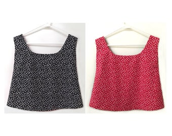 Crop Top With White Polka Dots On Red & Black Background That's Front/Back REVERSIBLE (S/M)