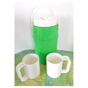 1970's Apple Green Thermos & 2 Massimo Vignelli White Stackable Mugs image 1