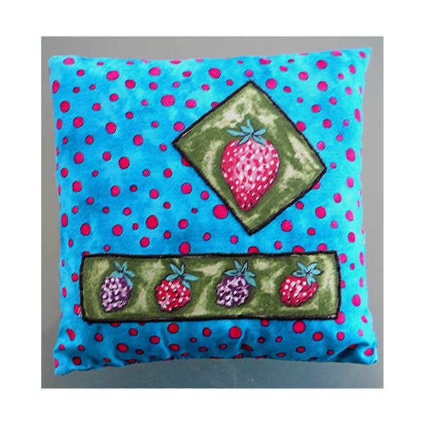 Polka Dots & Hand Appliqued Strawberries Pillow