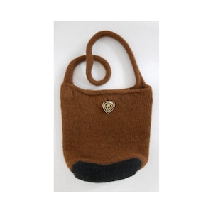 Brown / Black Hand Knit & Felted Shoulder Bag With Button Closure — Yarn Origin: Peru