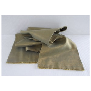 Gold Metallic Weave Fabric Scarf With Hand Beaded Detail — 43.5&quot; Long x 7&quot; Wide
