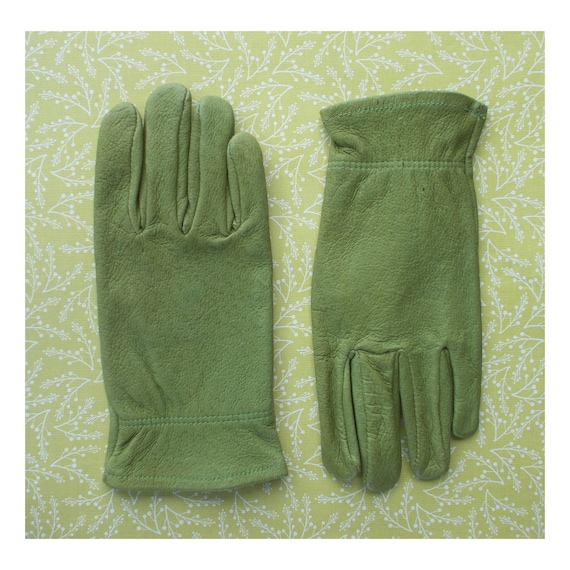 Vintage Chartreuse Leather Driving Gloves — Size … - image 1