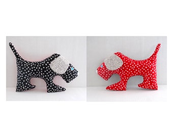 One-Of-A-Kind Handmade Folk Art Dog - Red & Black Polka Dot - Pillow / Toddler Toy