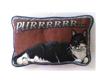 Faux Tapestry Cat Pillow - Purrrrrr