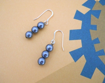 Russian Charcoal Glass Pearls - Sterling Silver