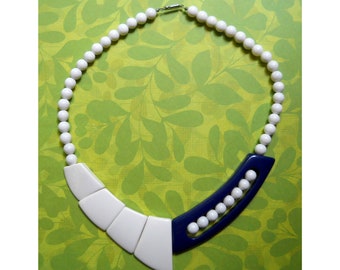 White & Navy Fancy Bead Necklace