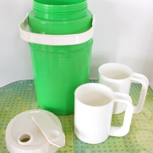1970's Apple Green Thermos & 2 Massimo Vignelli White Stackable Mugs image 2