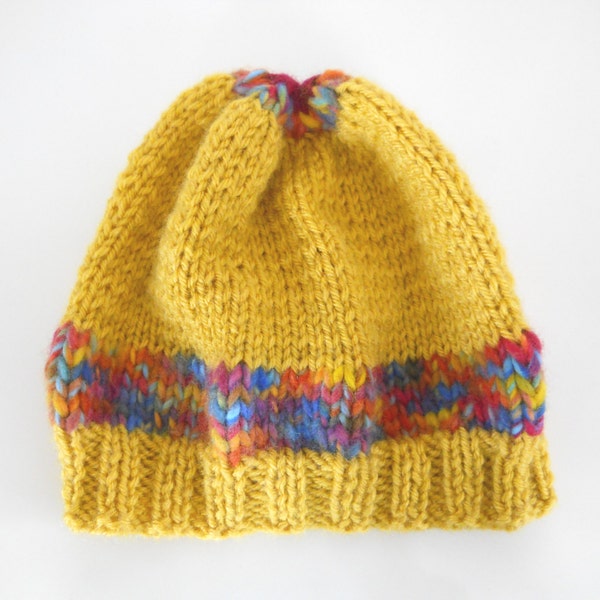 Sunflower Gold / Multi Color Hand Knit Hat — Yarn Origin: Peru & Italy
