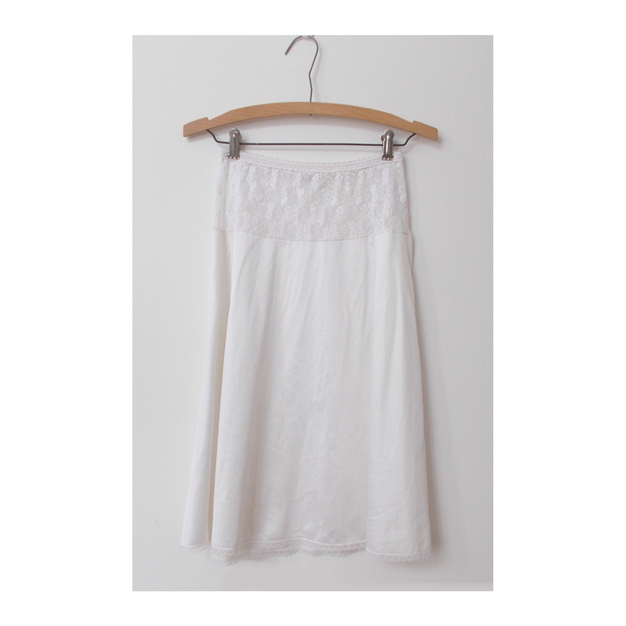 Vintage White A-line Half Slip With Stretch Lace Panel 