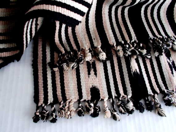 Oversized Pink, Black & Ivory Weaved Cotton Scarf… - image 3