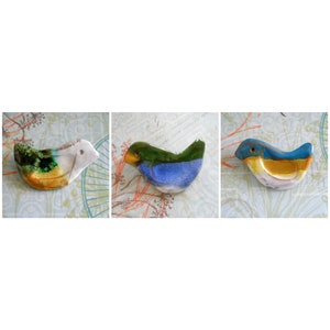 Glazed Ceramic Folk Art Bird Brooches