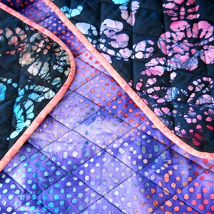 Hand Dyed Batik Flowers Throw / Lap Quilt / Wall Hanging image 1