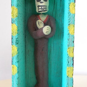 Day Of The Dead Folk Art 3 Wood Coffins With Clay Figures image 2