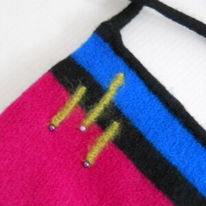 Royal Blue / Black / Deep Rose Hand Knit / Felted Shoulder Bag — Yarn Origin: Peru & Spain