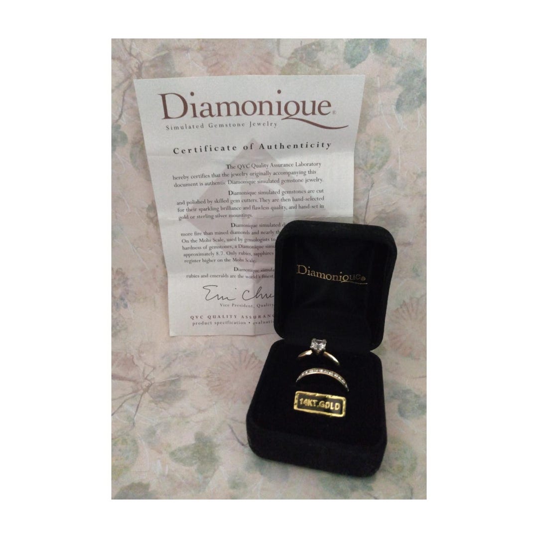 Wedding Set • 14k Yellow Gold Diamonique Princess Cut Engagement Ring