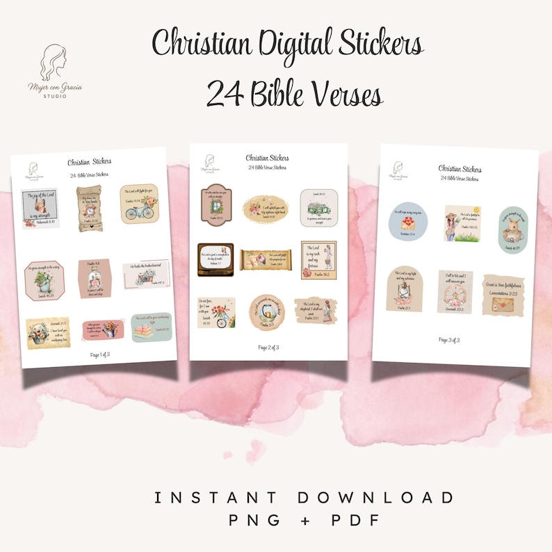 24 Christian Digital Stickers | Bible Verse Stickers Printable PDF PNG ...