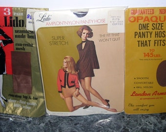 Vintage 70’s Nylon/Pantyhose Lot...One Size/10..Colors Coffee and Golden Penny New/Old..Large