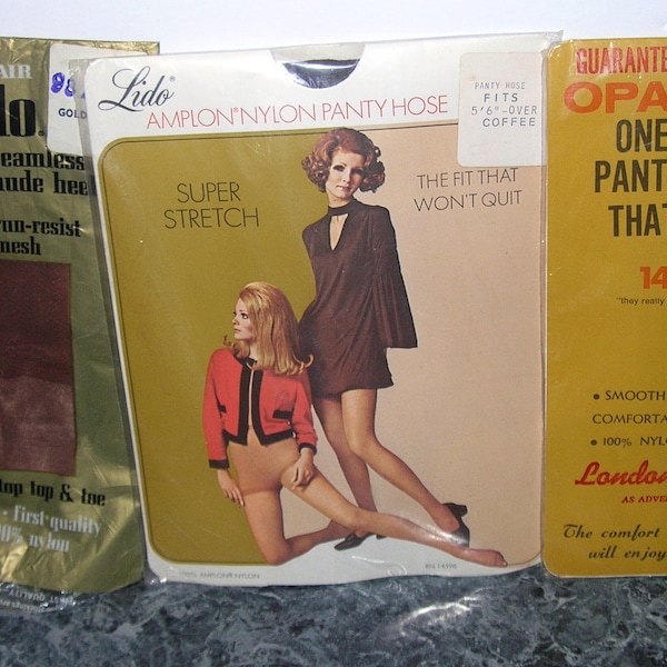 Vintage 70’s Nylon/Pantyhose Lot...One Size/10..Colors Coffee and Golden Penny New/Old..Large